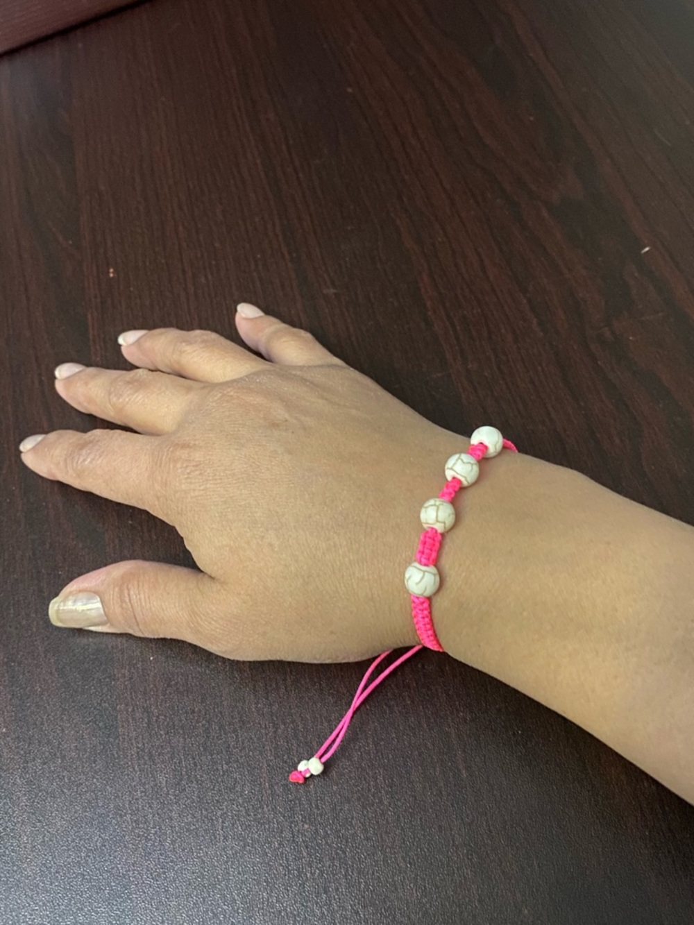 Adjustable Pink Beaded Macramé Bracelet